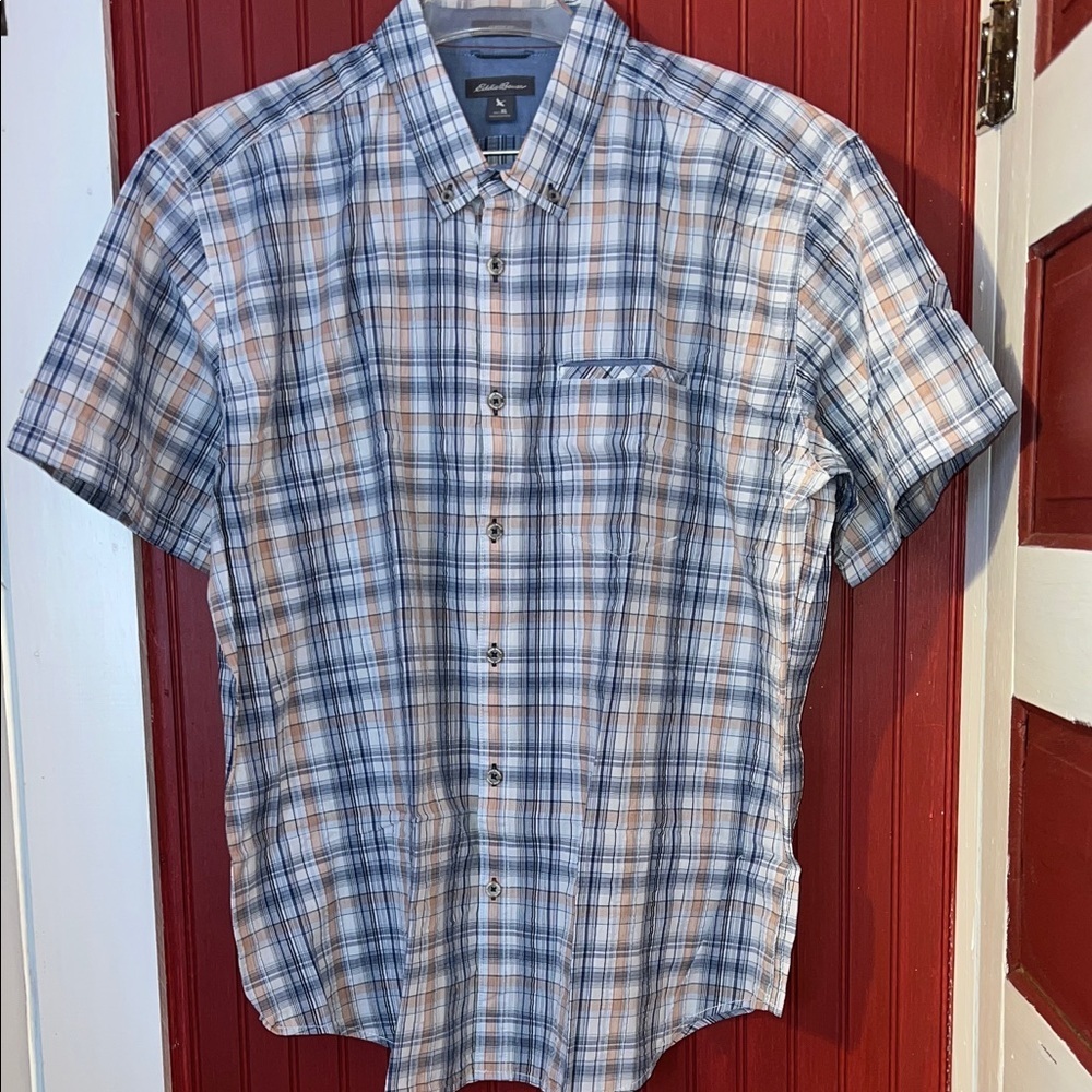 Eddie Bauer Casual Cotton Blue Plaid Button-Down Shirt XL